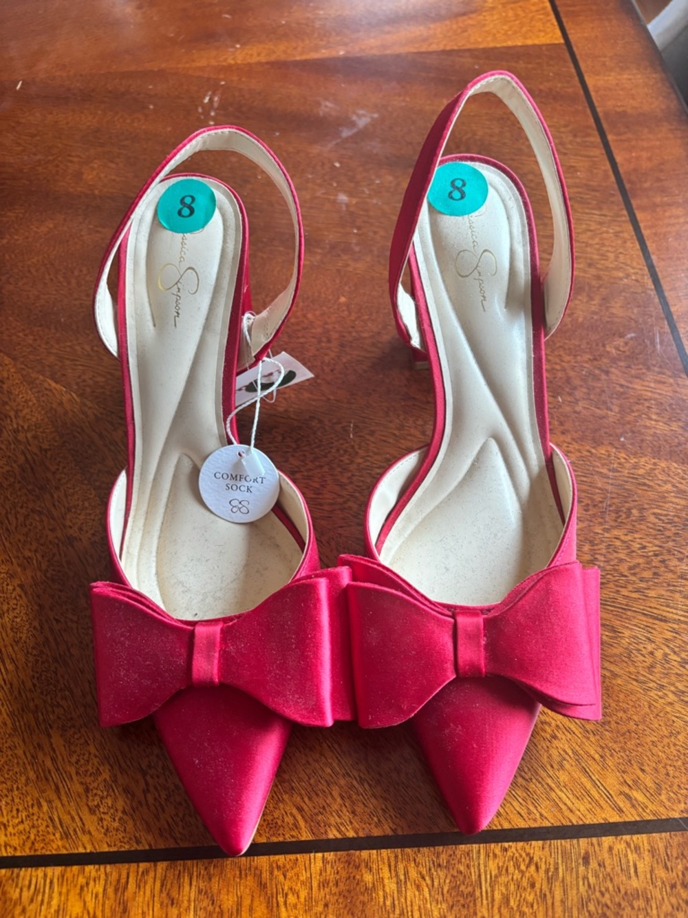 Jessica Simpson Red Pointed-Toe Slingback Heels with Bow